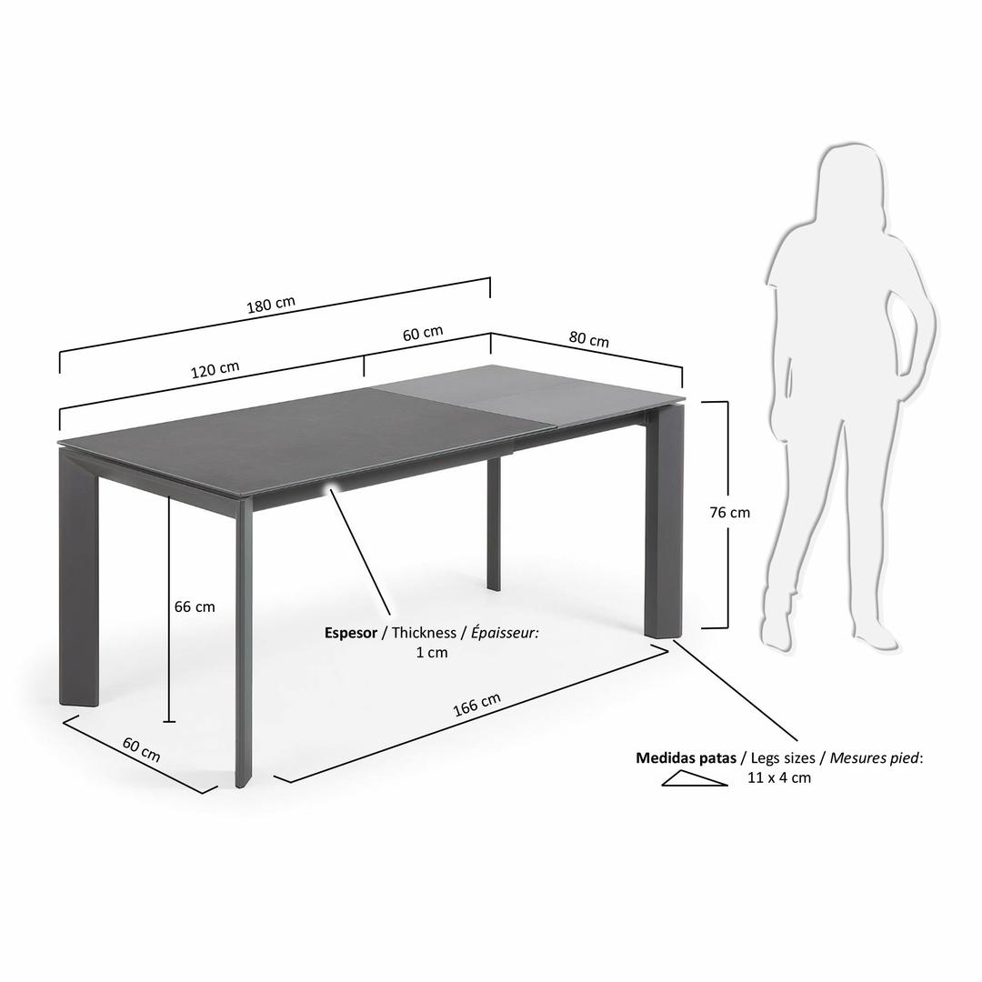 Стол Atta 160 (220) x90 антрацит, керамика