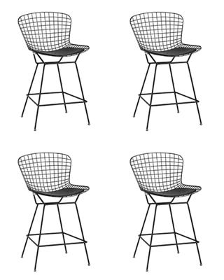 Стул Stool Group Стул полубарный с низкой спинкой Bertoia, черный, с черной подушкой 4 шт арт. УТ000038450